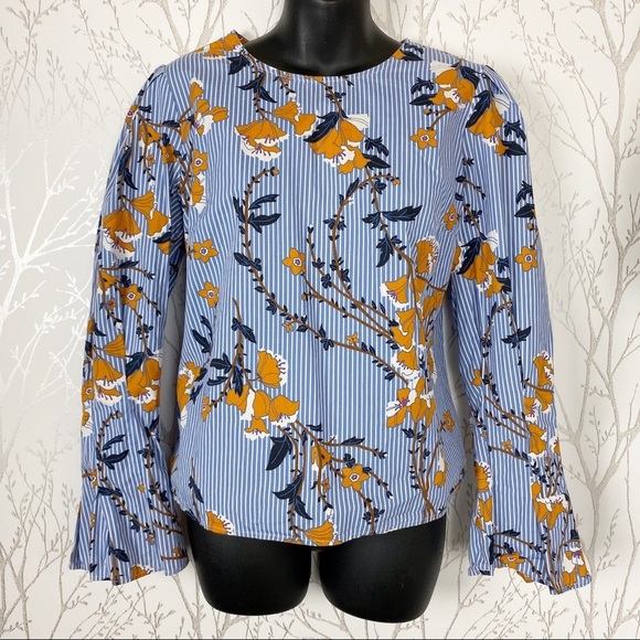 Who What Wear Pinstripe Pleated Ruffle Blouse M - Picture 3 of 12